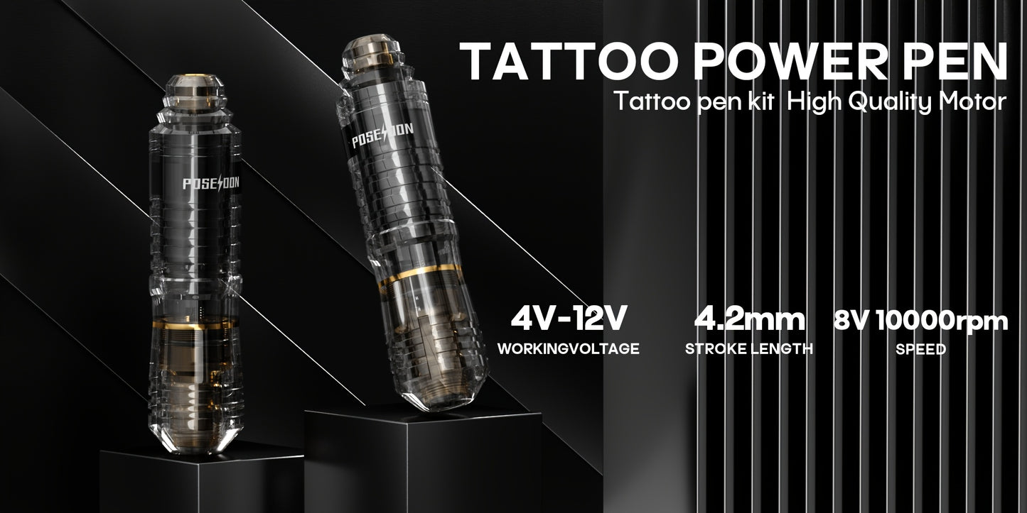 POSEIDON Kit Completo per Tatuaggio Rotativo con Display Digitale e Batteria da 1200mAh - Pistola per Tatuaggio Senza Fili con 10 Aghi e Cartucce, Kit Completo per Tatuaggio con 6 Colori di Inchiostri, Accessori per Tatuaggio per Principianti