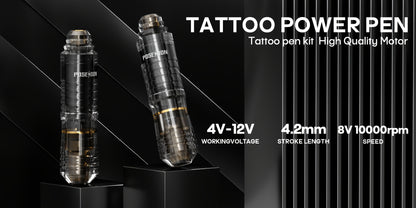 POSEIDON Kit Completo per Tatuaggio Rotativo con Display Digitale e Batteria da 1200mAh - Pistola per Tatuaggio Senza Fili con 10 Aghi e Cartucce, Kit Completo per Tatuaggio con 6 Colori di Inchiostri, Accessori per Tatuaggio per Principianti