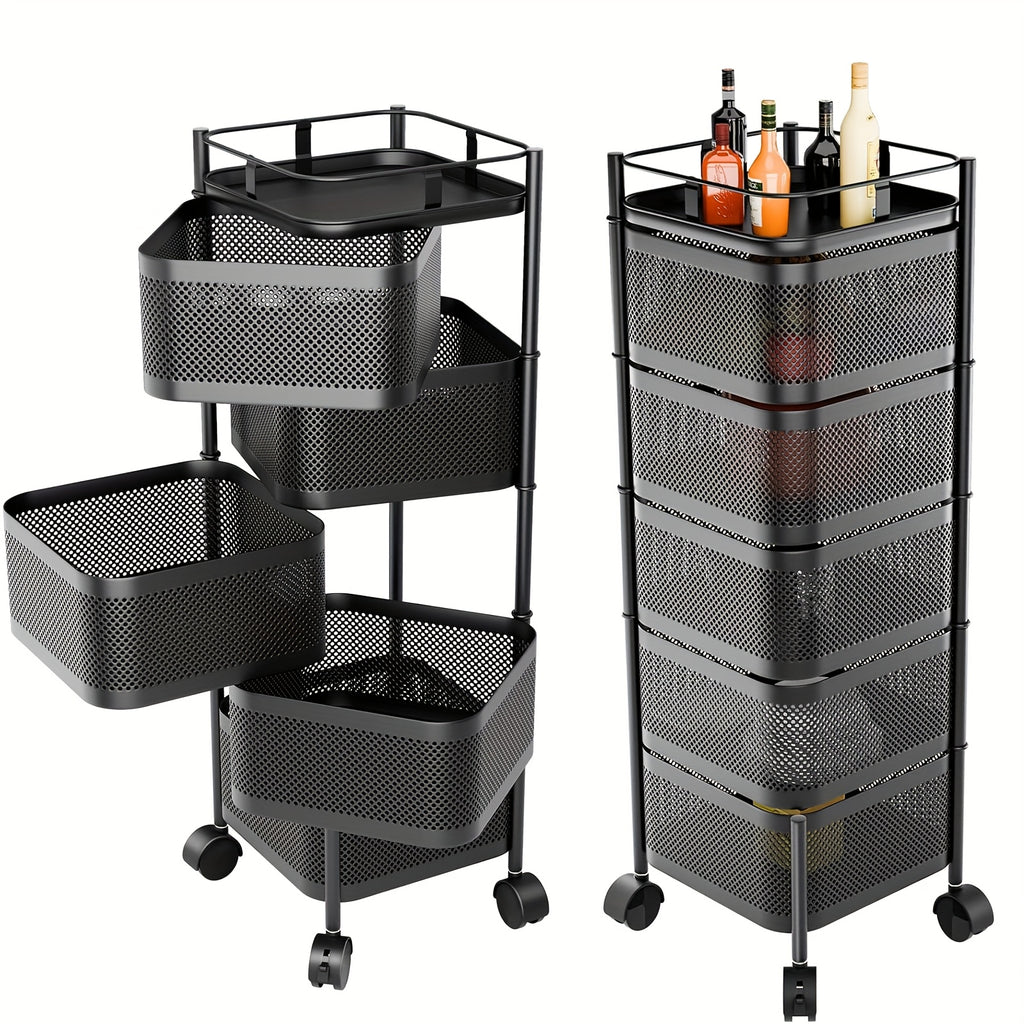 Carrello Girevole a 5 Ripiani per Cucina con Ruote, Struttura in Metallo Robusto, Ideale per Dispensa, Portafrutta, Verdure, Carrello Salvaspazio per Uso Domestico o Commerciale, Scaffale Autoportante