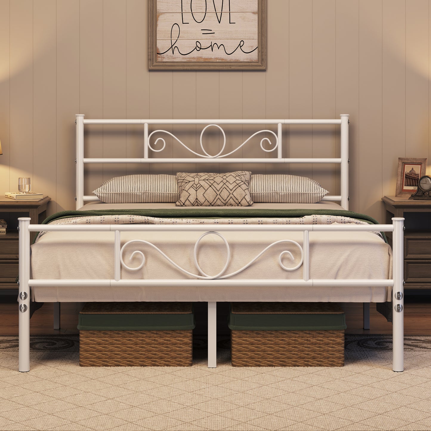 Costoffs Struttura Letto Stile Rustico Moderno in Metallo con Testiera Elegante e Pediera per Appartamento Camera da Letto Stanza degli Ospiti Studio