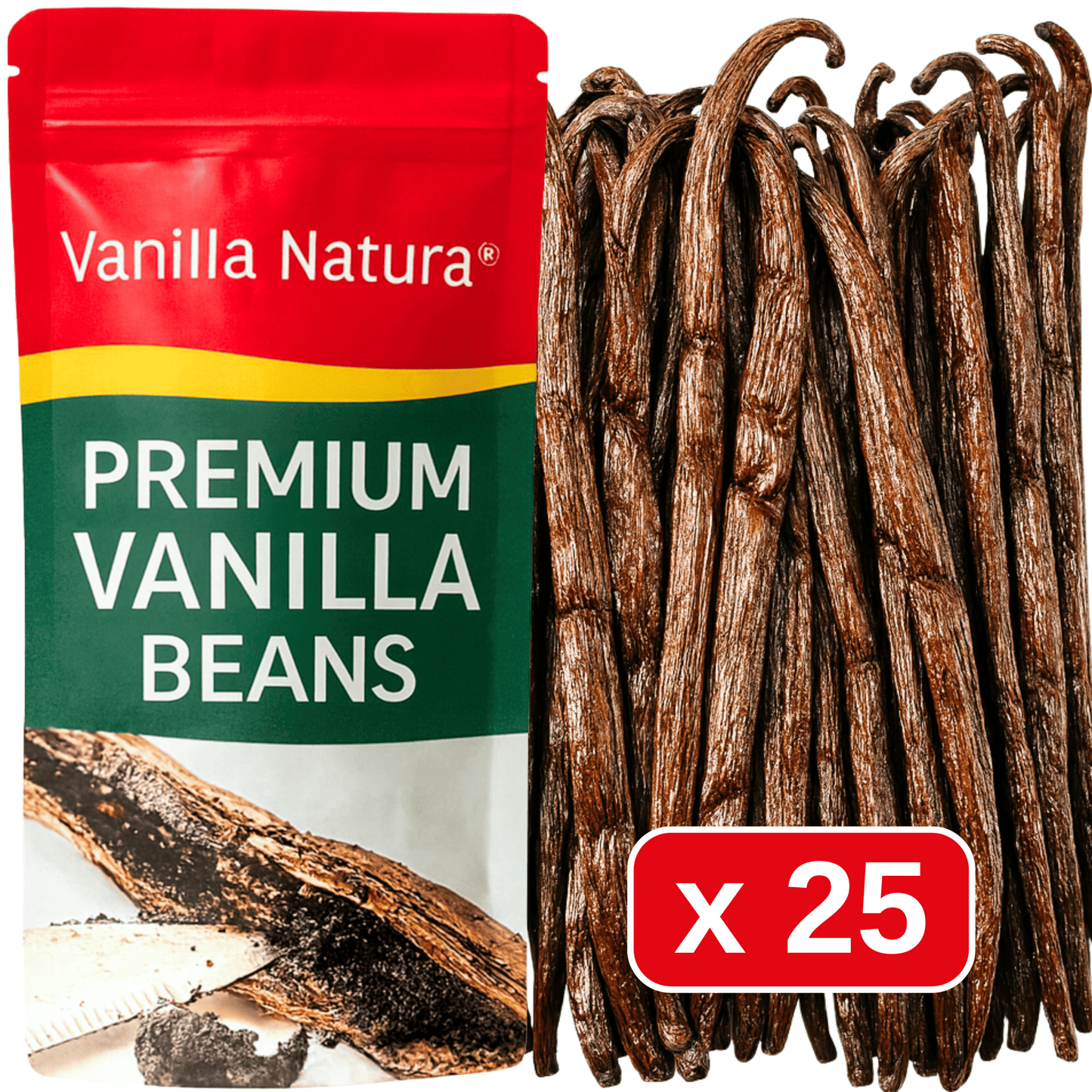 25 Baccelli di Vaniglia Grand Cru • Vaniglie di Qualità Premium • Baccello Morbido e Carnoso • Lunga conservazione • Bacche Selezione Prestige di Vanilla Natura