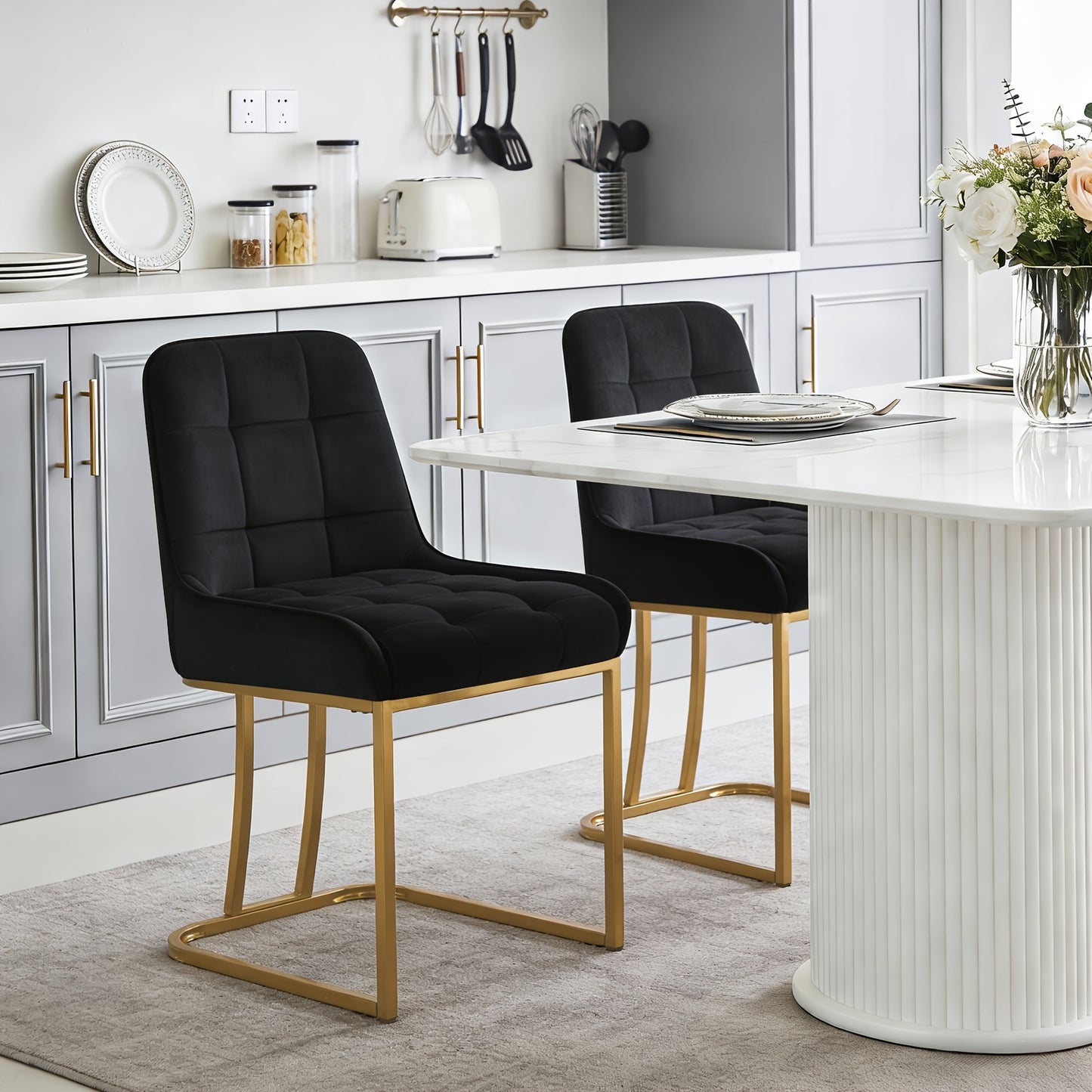2 Pezzi Sedia da Pranzo in Velluto, Seduta Imbottita con Schienale e Struttura  Arcuata per Cucina o Salotto, Design Contemporaneo,Sedia Moderna,Tappezzeria di alta qualità,Sedia Senza Braccioli,Sedia con Schienale,Vita in Appartamento