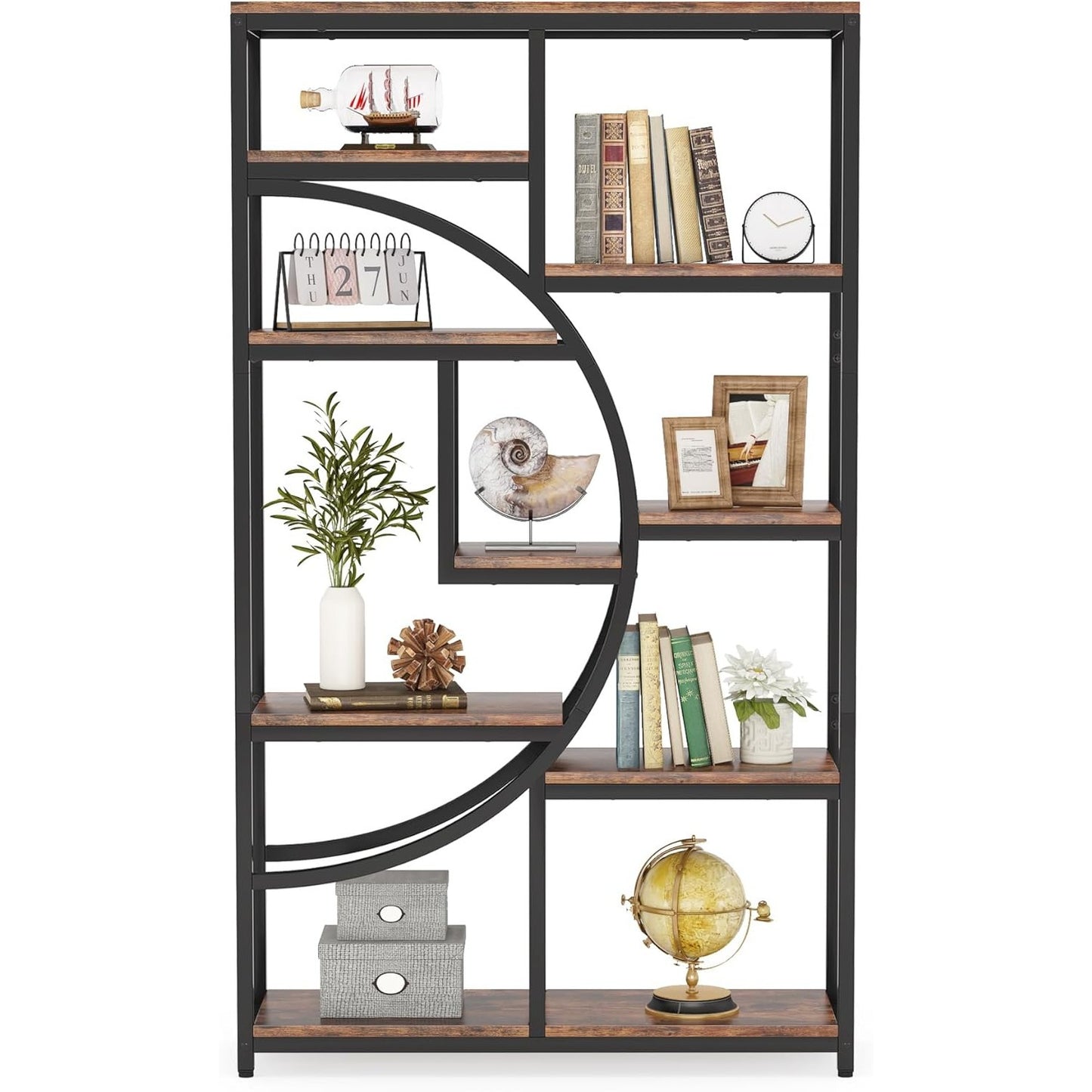 Libreria moderna a 5 ripiani, scaffali alti indipendenti per esposizione e stoccaggio con 9 ripiani aperti, ideale per soggiorno e contenitori