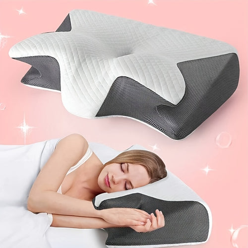 Cuscino Ergonomico per il Collo per Chi Dorme sul Fianco, sulla Schiena e a Pancia in Giù - Design Sagomato, Supporto Morbido ma Solido, Nero con Testura Bianca per il Rilassamento delle Spalle, Costruzione Robusta, Supporto Confortevole per il Collo | Cu