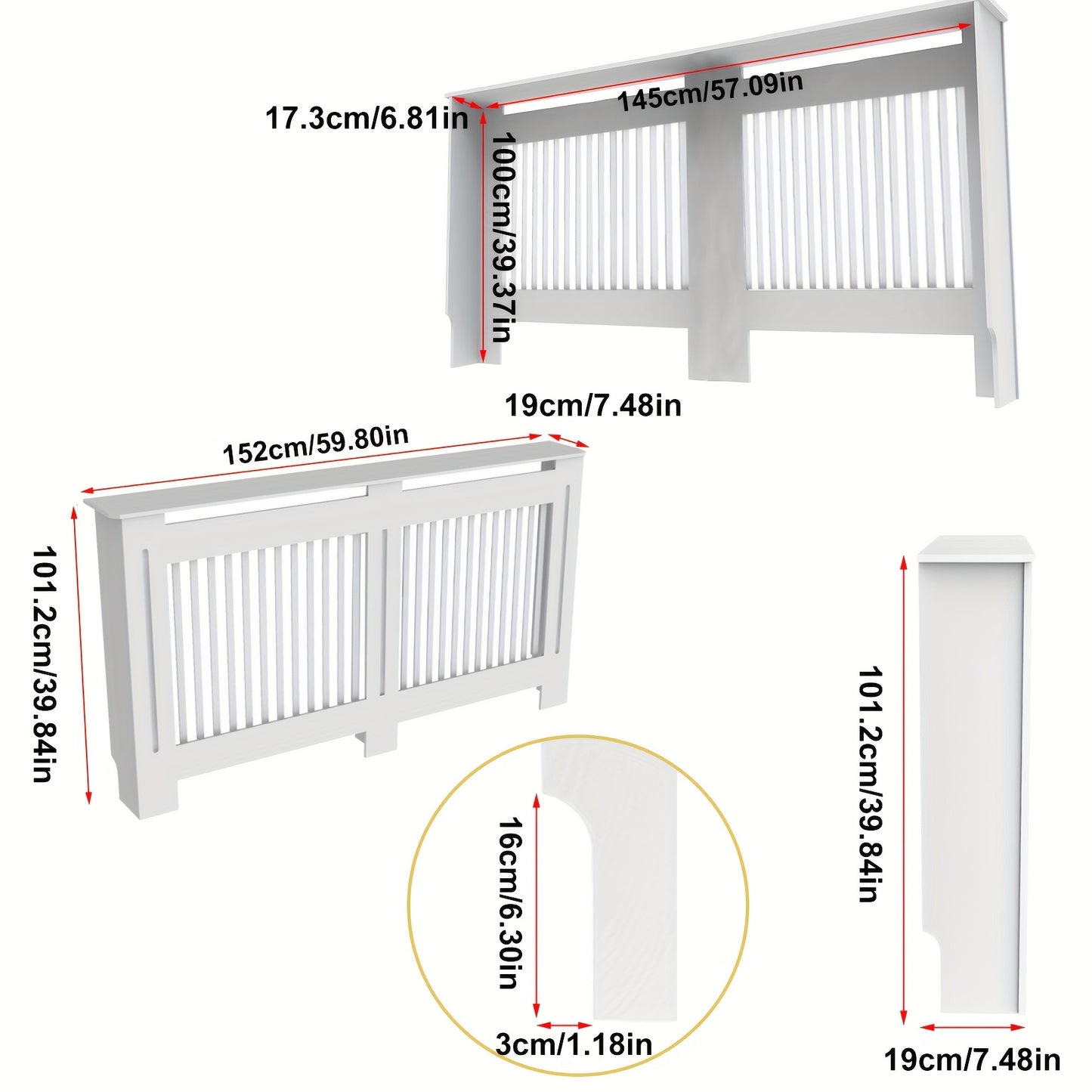 Copertura Radiatore Alta Mobile in Legno Altezza Interna 100Cm Coperture Riscaldatore Bianche Scolli Moderni Scaffale Radiatore Alto MDF Spesso Mobile in Legno Cucina Camera da Letto per Soggiorno