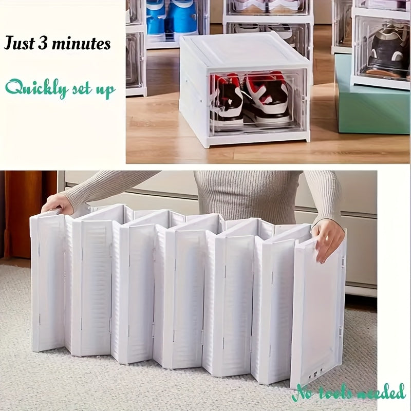 Scatola per scarpe impilabile, scatola porta scarpe in plastica ispessita a 3 o 6 strati - Scarpiera pieghevole retrattile con design a ribalta, non richiede montaggio, design verticale salvaspazio