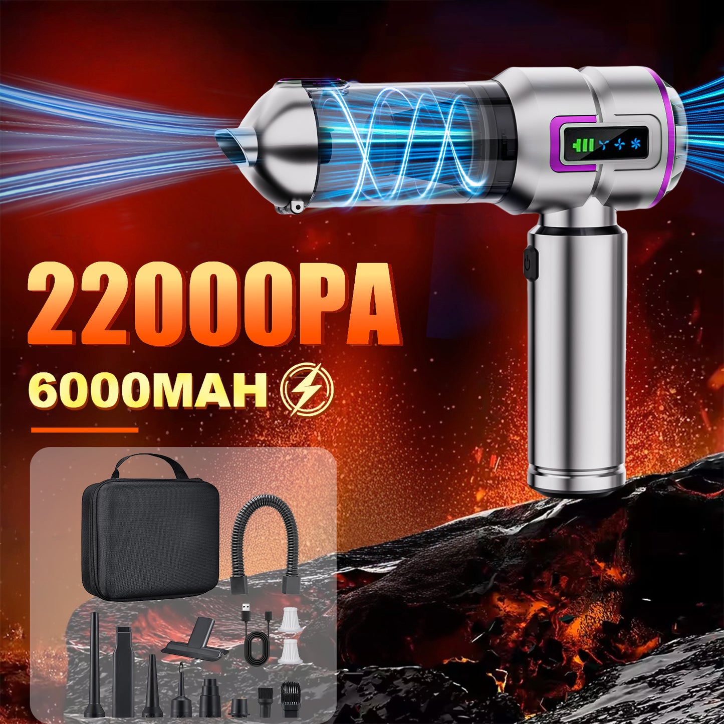 Aspirapolvere a Mano Senza Fili con Forte Aspirazione 22000Pa per Auto e Casa, Mini Aspirapolvere, Aspirapolvere Portatile per Auto, 4 in 1 per Peli di Animali/Divano/Tappeto con Contenitore per Polvere Facile da Svuotare