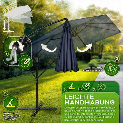 Tillvex® Parasole Rettangolare in Alluminio Ø 330 Cm + Copertura con Manovella | Schermo Angolare a Luce Rossa con Supporto & Parabrezza | Grande Parasole da Giardino in Alluminio Protezione UV | Schermo con Manovella Impermeabile Girevole a 360° per Terr