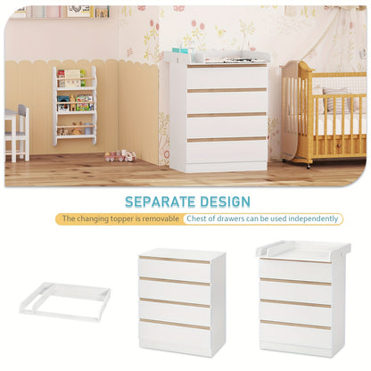 Unità di cassetti da 1 pezzo con 4 grandi cassetti, utilizzabili come organizer o comò, mobilia per la casa con ripiani rimovibili, tavolino da notte, camera da letto, soggiorno, bagno, bianco, 110x80x75 cm, decorazione pasquale, regalo per la Festa della