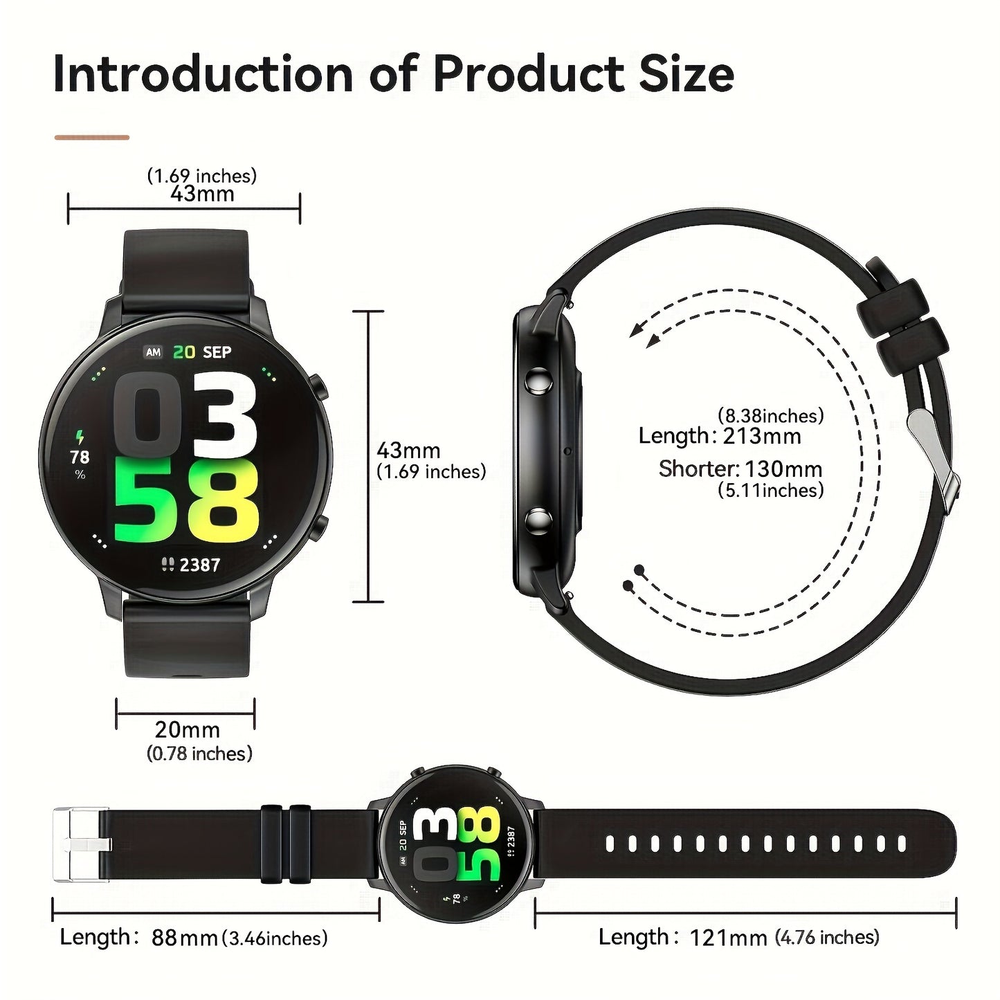 Smartwatch MINGTAWN per Uomo e Donna, Smartwatch con Schermo Touch HD da 3,53 cm e Chiamate Wireless (Rispondi/Effettua Chiamate), Oltre 100 Modalità Sportive, Monitor del Sonno, Tracker Fitness Multifunzione, Compatibile con iPhone e Android, Perfetto co