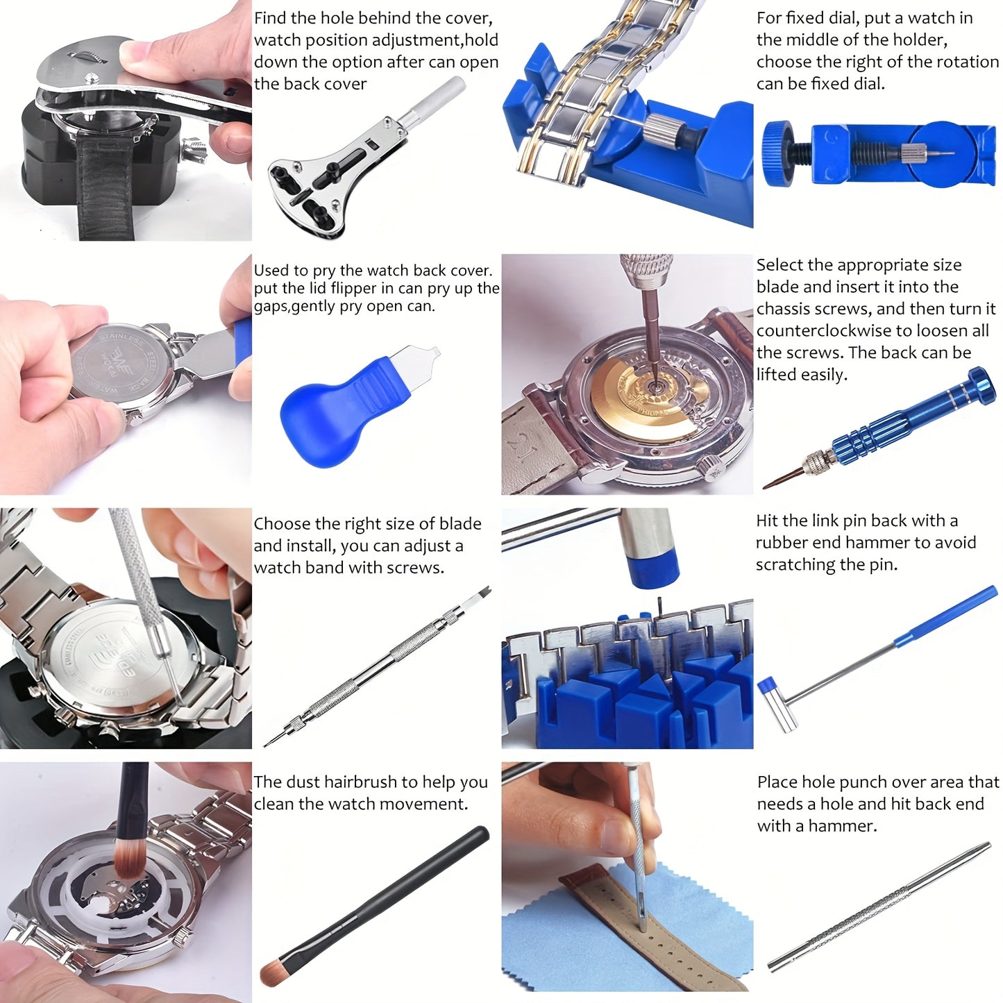 LEEEV Kit di Sostituzione Batteria Orologio 185 Pezzi, Kit Strumenti Orologio 185 Pezzi, Kit Riparazione Orologi, Cacciavite, Apri-coperchio Orologio, Pinzette, Spingi-molla, con Custodia Portatile