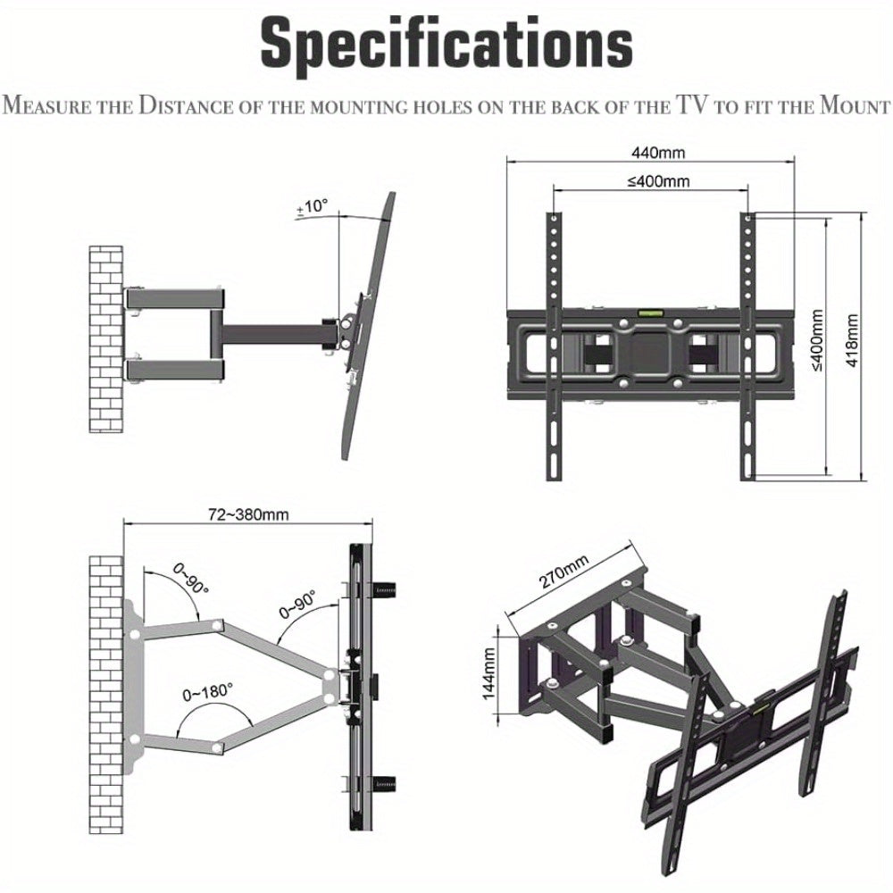 Supporto da parete universale per TV Bonnlo per schermi plasma LCD LED da 26 a 55 pollici fino a 40 kg Base estesa con girevole e inclinabile Supporto da parete per TV con inclinazione di 10 gradi e rotazione orizzontale di 30 gradi VESA 400x400 mm