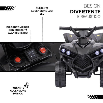 Baroni Toys Quad Elettrico per Bambini 3+ anni con Manubrio Sterzante, Musica e Luci Funzionanti, Quad con Modalità Avanti/Retro, Facile da Montare, 70x42x45 cm
