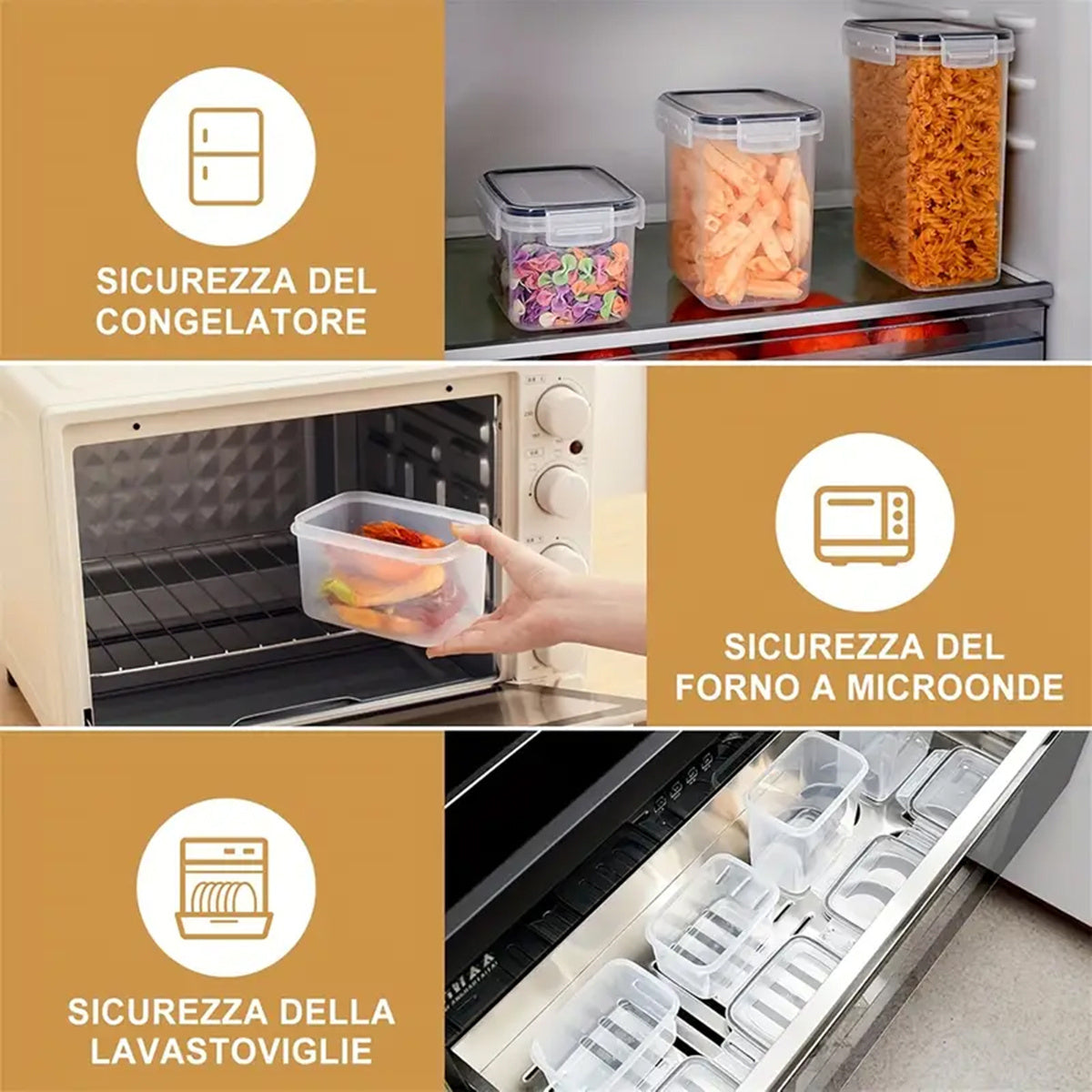 72/46 Contenitori Grandi Sigillati per Alimenti con COPERCHI, Contenitori in Plastica per la Conservazione di Cereali, per Organizzare e Conservare Zucchero, Farina e Articoli per Pasticceria in Cucine e Dispense, con Etichette e Segni
