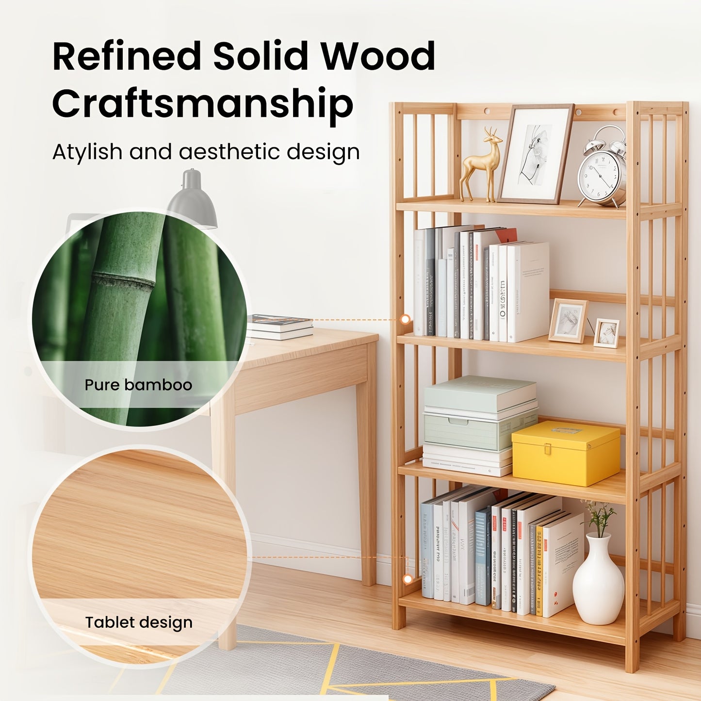 Scaffale a Più Livelli in Bambù di Grande Capacità, Resistente, Facile da Pulire, Soluzione di Archiviazione Multifunzionale, Adatto per Casa, Cucina, Camera da Letto e Soggiorno, Risparmio di Spazio, Accesso Facile, Scaffale Pratico, Scaffale Autoportant