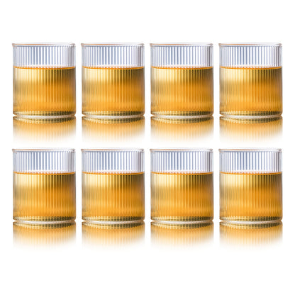 Magazzino Locale, 8pz Bicchieri in Vetro con Design a Righe Verticali Giapponesi, Realizzati in Vetro Borosilicato, Adatti per Bevande Calde e Fredde, Lavabili in Lavastoviglie, 350ml/12oz, Ideali per Whisky, Cocktail, Caffè, Tè, Succo e Bevande Fredde. P