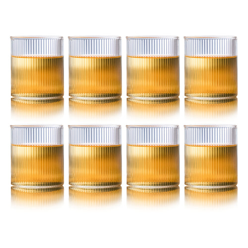 Magazzino Locale, 8pz Bicchieri in Vetro con Design a Righe Verticali Giapponesi, Realizzati in Vetro Borosilicato, Adatti per Bevande Calde e Fredde, Lavabili in Lavastoviglie, 350ml/12oz, Ideali per Whisky, Cocktail, Caffè, Tè, Succo e Bevande Fredde. P