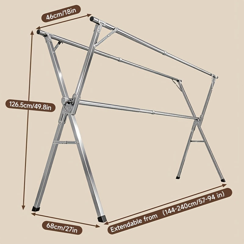 Stendibiancheria telescopico pieghevole a X robusto da 200.03cm/240.03cm, stendino da bucato indipendente retrattile in acciaio inossidabile con clip antivento e per calze, salvaspazio per uso interno ed esterno su balconi, appartamenti e bagni