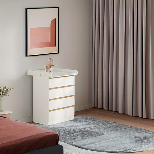 Unità di cassetti da 1 pezzo con 4 grandi cassetti, utilizzabili come organizer o comò, mobilia per la casa con ripiani rimovibili, tavolino da notte, camera da letto, soggiorno, bagno, bianco, 110x80x75 cm, decorazione pasquale, regalo per la Festa della