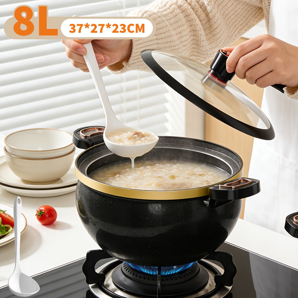Pentola da 8 litri in ghisa per impieghi gravosi | Include una cucchiaio, adatta per cucinare e stufare, multifunzionale con coperchio, compatibile con piani cottura a gas e a induzione, eccellente capacità di ritenzione del calore, ideale per l'uso in cu