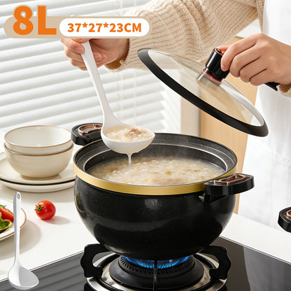 Pentola da 8 litri in ghisa per impieghi gravosi | Include una cucchiaio, adatta per cucinare e stufare, multifunzionale con coperchio, compatibile con piani cottura a gas e a induzione, eccellente capacità di ritenzione del calore, ideale per l'uso in cu