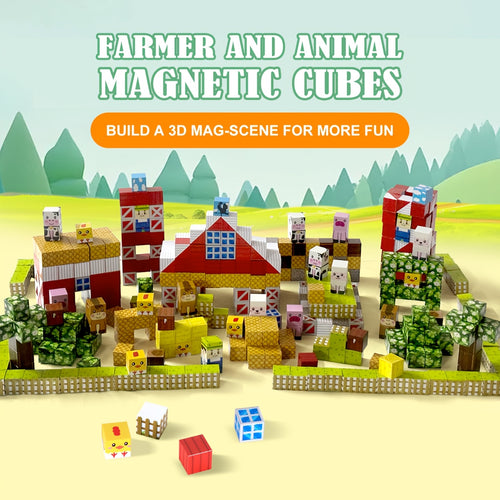 150pcs Set di Blocchi Magnetici da Costruzione - Giocattolo Educativo STEM a Tema Animali da Fattoria e Contadino, Cubi Magnetici Fai da Te per Bambini, Giocattoli Educativi e Creativi, Regalo Perfetto per Natale, Compleanno, Pasqua