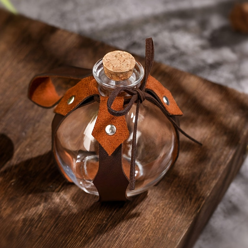 Bottiglia di Pozione da Stregone Fantasy con Tappo di Sughero e Cinturino | Bottiglia di Vetro, Coperchio in Legno, Stile Vintage, Lavare Solo a Mano, Adatta per Halloween, Feste Fantasy LARP e Accessori per Giochi di Ruolo Rinascimentali, Oggetti di Scen
