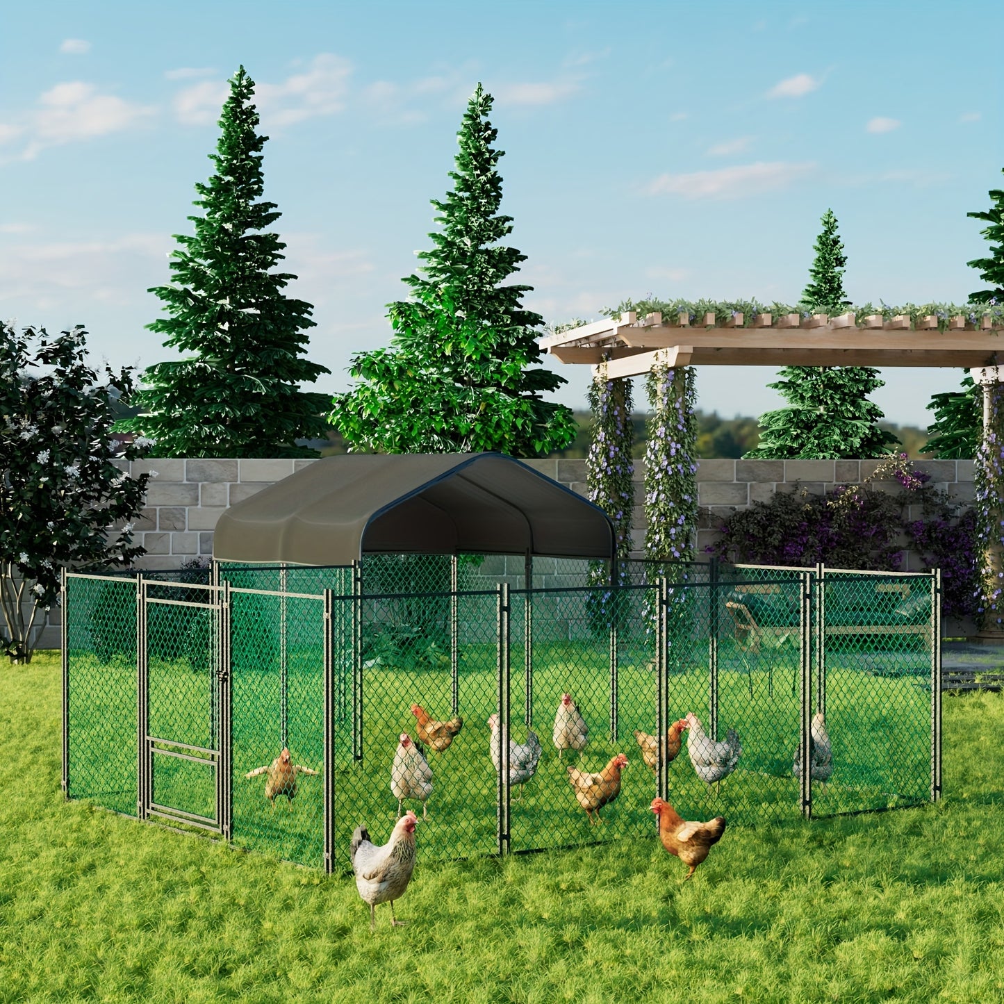 Gallinaccio da esterno in metallo: Gallinaccio in metallo zincato resistente, recinto per pollame, gabbia a visitatore, con copertura Oxford anti-ultravioletti e copertura resistente all'acqua, per galline, anatre, oche da esterno, per cortile, fattoria