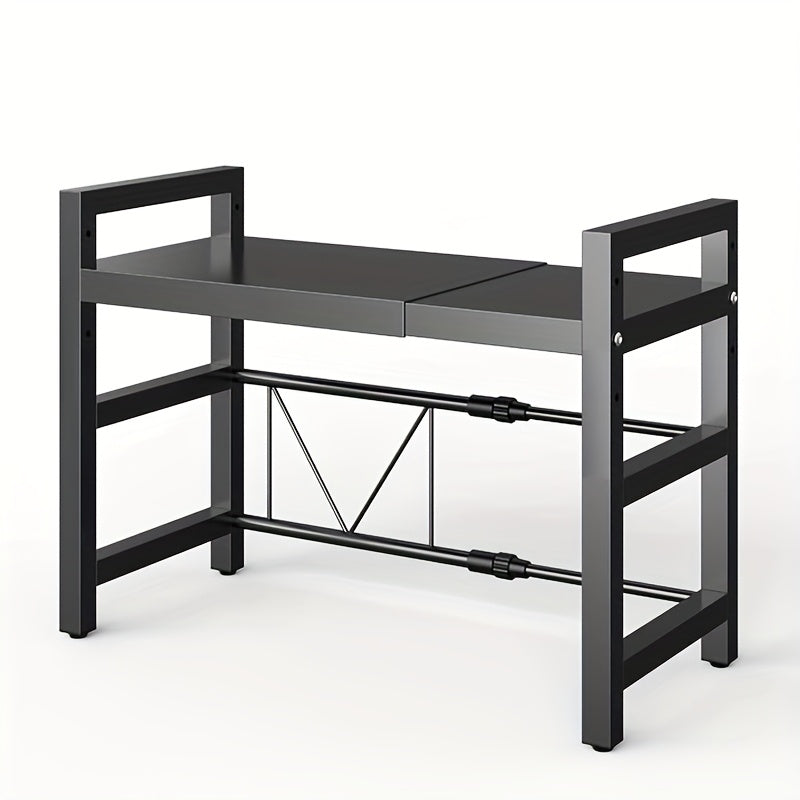 Scaffale per microonde regolabile ed espandibile - Ripiano da appoggio in acciaio al carbonio resistente per riporre oggetti in cucina, utensili e stoviglie, larghezza regolabile 40-64 cm, altezza regolabile 32-2 cm - Design salvaspazio per cucine moderne