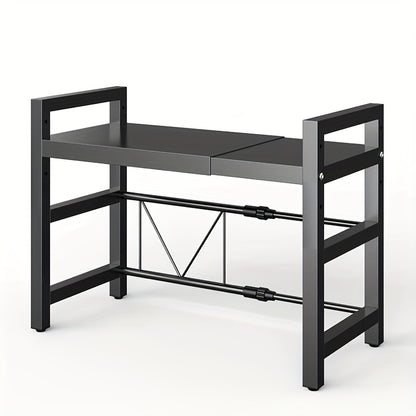 Scaffale per microonde regolabile ed espandibile - Ripiano da appoggio in acciaio al carbonio resistente per riporre oggetti in cucina, utensili e stoviglie, larghezza regolabile 40-64 cm, altezza regolabile 32-2 cm - Design salvaspazio per cucine moderne