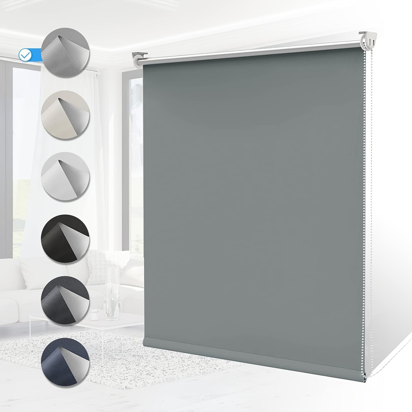 1pz Tenda a Rullo Oscurante, Tessuto a Triplo Strato con Rivestimento Argentato per Riflessione Solare, Nessuna Foratura Richiesta, Larghezza Opzionale = Larghezza Tessuto + 4cm