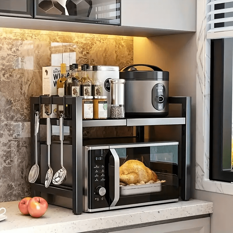 1pc Scaffale Di Stoccaggio Multifunzionale, Scaffale Di Cottura Di Riso Estensibile Per Cucina, Scaffale Per Forno A Microonde, Scaffale Di Stoccaggio Per Friggitrice Ad Aria, Scaffale Di Stoccaggio Per Utensili, Accessori Per Cucina, Bagno, Camera Da Let