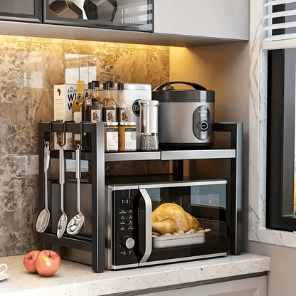1pc Scaffale Di Stoccaggio Multifunzionale, Scaffale Di Cottura Di Riso Estensibile Per Cucina, Scaffale Per Forno A Microonde, Scaffale Di Stoccaggio Per Friggitrice Ad Aria, Scaffale Di Stoccaggio Per Utensili, Accessori Per Cucina, Bagno, Camera Da Let