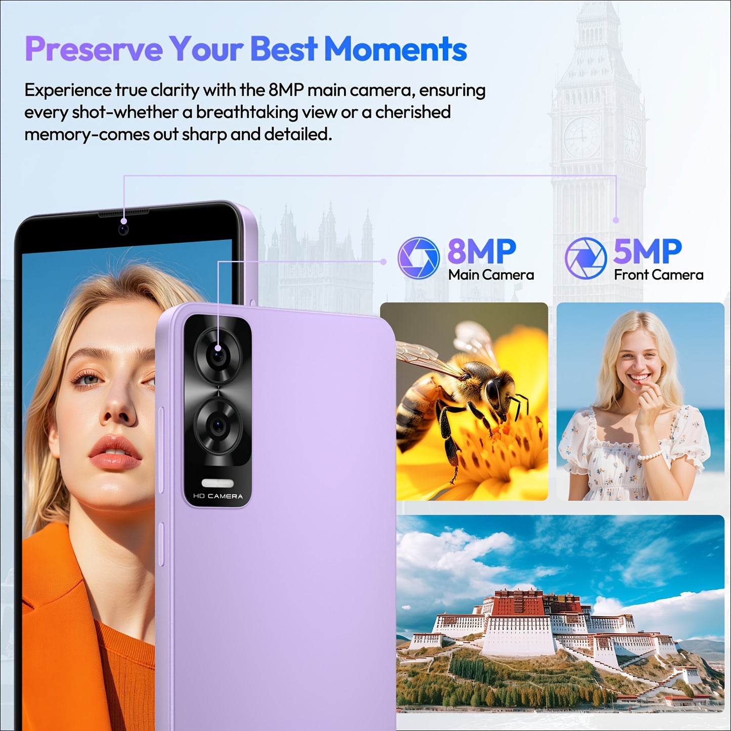 XGODY Smartphone Android 15 con Schermo Touchscreen da 6.0", 7GB RAM + 32GB ROM, 4G LTE Dual SIM, Processore Octa-Core, Telefono Cellulare con Fotocamera da 5MP + 8MP, Sblocco Facciale, Batteria da 3500Mah, con Custodia e Pellicola Gratuiti, Ottimi Regali