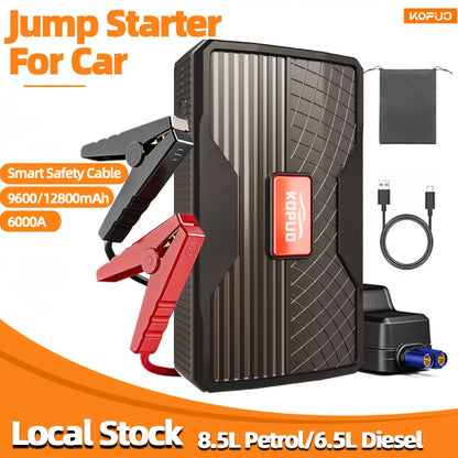 KOPUO Avviatore di Emergenza per Auto, Voiture Portatile: Batteria di Avviamento di Emergenza 9600/12800 Mah con Luce LED, Adatto per l'Avviamento di Auto a Benzina e Diesel a 12V - Accessori Auto, Ideale per Proprietari di Auto in Situazioni di Emergenza