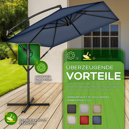 Tillvex® Parasole Rettangolare in Alluminio Ø 330 Cm + Copertura con Manovella | Schermo Angolare a Luce Rossa con Supporto & Parabrezza | Grande Parasole da Giardino in Alluminio Protezione UV | Schermo con Manovella Impermeabile Girevole a 360° per Terr