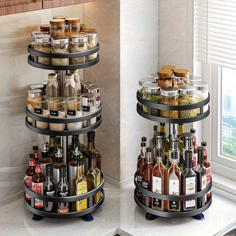 Organizzatore da Cucina Girevole a 360 Gradi - Porta Spezie in Metallo con Contenitori per Condimenti, Oli e Aceti - Opzioni a Doppio/ Triplo Strato