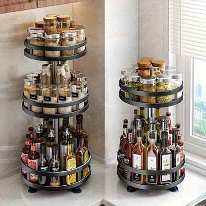 Organizzatore da Cucina Girevole a 360 Gradi - Porta Spezie in Metallo con Contenitori per Condimenti, Oli e Aceti - Opzioni a Doppio/ Triplo Strato