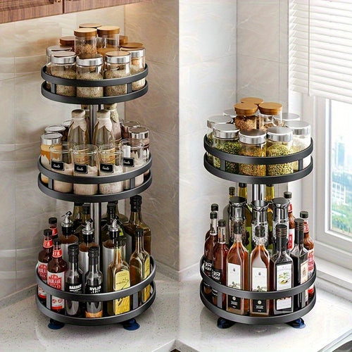 Organizzatore da Cucina Girevole a 360 Gradi - Porta Spezie in Metallo con Contenitori per Condimenti, Oli e Aceti - Opzioni a Doppio/ Triplo Strato