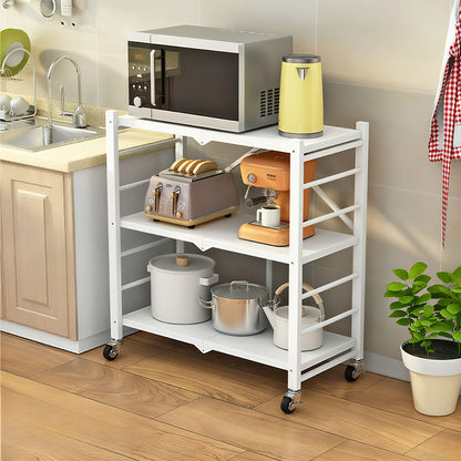 Scaffale da cucina dorato a 3 ripiani con ruote, scaffale pieghevole, scaffale da cucina mobile, scaffale verticale, nessuna installazione richiesta, scaffale da cucina e carrello mobile, adatto per dispensa o ufficio (Nero, Bianco)