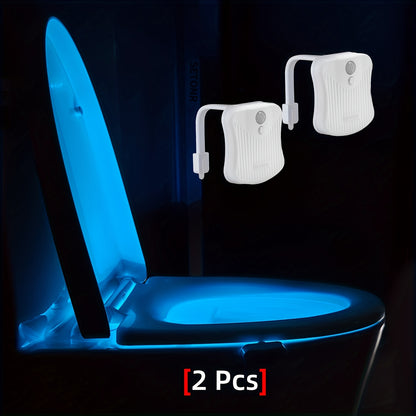 Set da 2 luci moderne per WC con sensore a infrarossi, rilevamento di movimento e luce notturna, adatte per bagno, a parete/spento, 16 opzioni di colore, funzionamento senza spina per water, in plastica