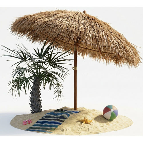 Ombrellone Hawaiano a Forma di Sole Ø160cm, Pieghevole, Inclinabile, Altezza Regolabile, Protezione UV 30+, Grande Ombrellone Rotondo Rotondo da Balcone e Spiaggia in Paglia, Ombrellone Hawaiano Bast, Marrone