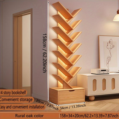 Libreria a Forma di Albero - Libreria Moderna a 14 Ripiani dal Pavimento al Soffitto, Realizzata in Materiale Legnoso Alto, Ideale per Conservare CD/Film/Libri. Libreria Pratica Adatta per Camere da Letto, Soggiorni e Uffici Domestici