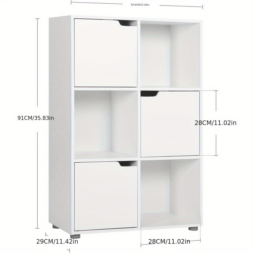 1pc Libreria, Libreria Verticale, Scaffale per Ufficio Domestico, Armadio Porta Documenti, 3 Ante, 6 Scomparti, Scaffale da Studio, 59.6X91X29Cm