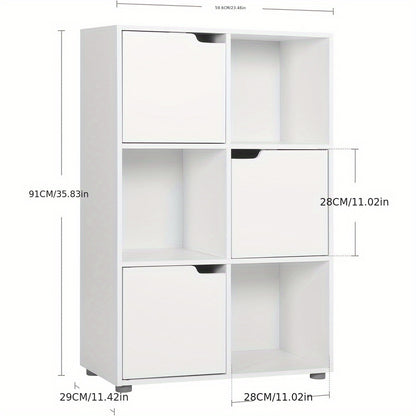 1pc Libreria, Libreria Verticale, Scaffale per Ufficio Domestico, Armadio Porta Documenti, 3 Ante, 6 Scomparti, Scaffale da Studio, 59.6X91X29Cm
