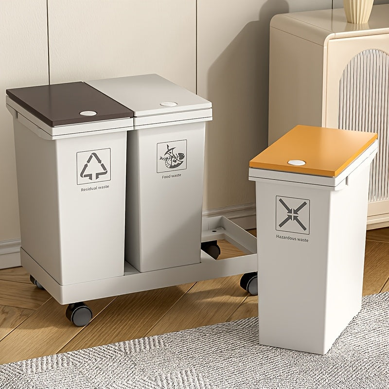 Cestino della spazzatura da cucina di grande capacità 60L/36L/24L con scomparti separati - Rotante, resistente agli odori, separazione rifiuti asciutti e bagnati, forma rettangolare, coperchi a pressione, facile da pulire, gestione rifiuti da cucina | Pla
