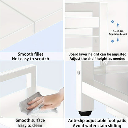 Scaffale per Microonde 3 Ripiani Estendibile con 6 Ganci, Mensola da Cucina, Porta Spezie, Organizzatore per Armadio Microonde, Nero, Estendibile da 40 a 64 cm