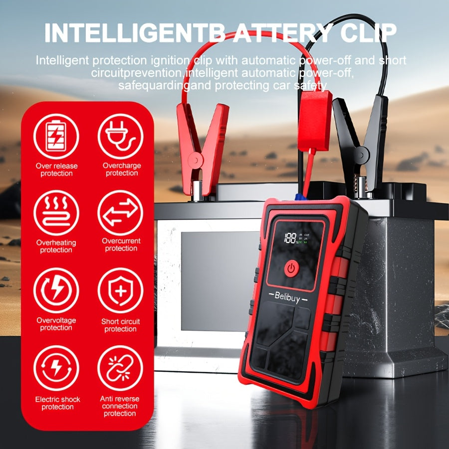 Alimentatore di emergenza per avviamento auto wireless, avviatore portatile a batteria, caricabatterie portatile per auto 12V (benzina 8.0L/diesel 1.72 galloni) per avviamento rapido 'auto, ingresso/uscita USB, luce di emergenza a LED, essenziale per avve