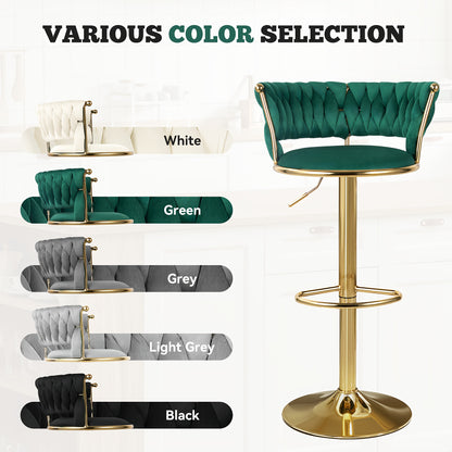 Set di 2 sgabelli da bar moderni girevoli in velluto intrecciato, sgabello, sgabello da bar girevole a 360° con schienale e altezza regolabile, sgabelli da bar alti in metallo dorato per isola cucina, per Natale, festival, regalo di Capodanno
