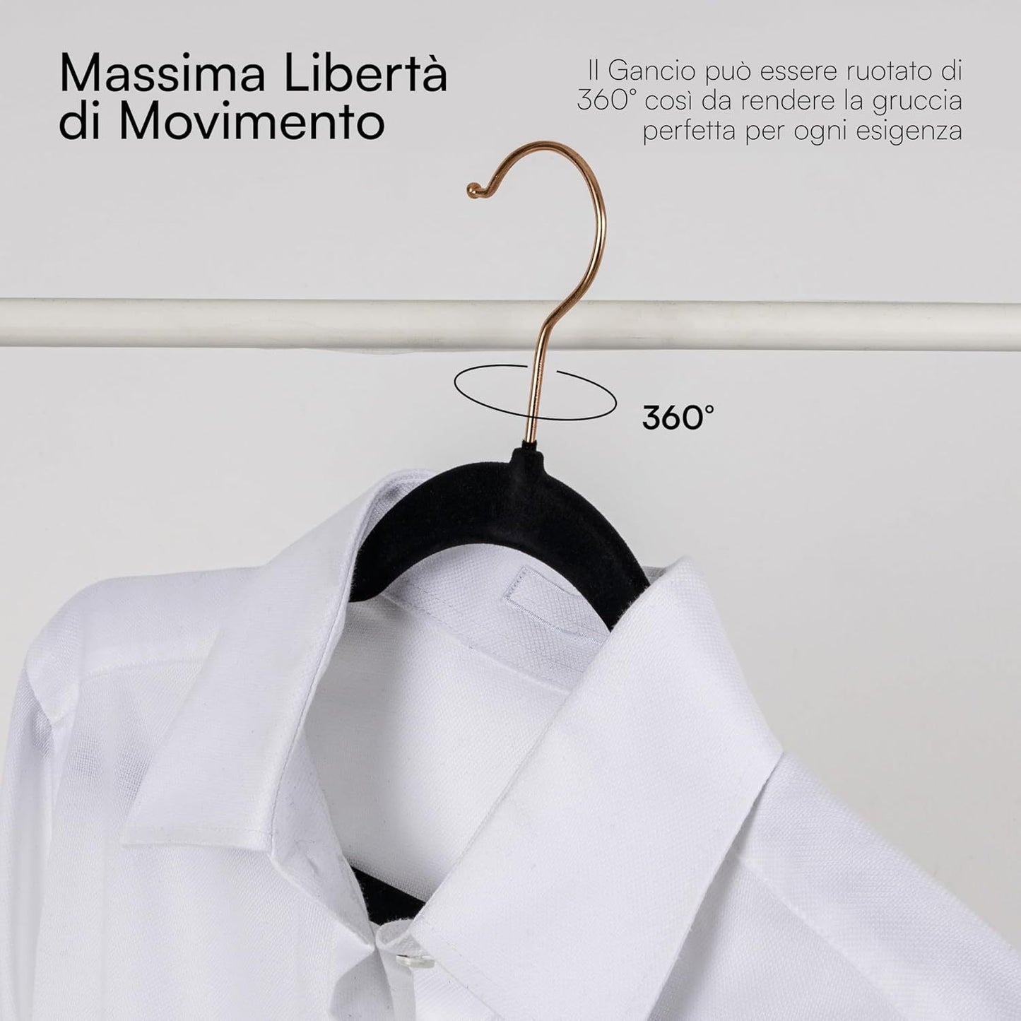 Baroni Home Grucce in Velluto Salvaspazio 44,5 cm – Appendiabiti Antiscivolo con Gancio in Oro o Argento – Design Elegante e Ultra Sottile, Ideali per Vestiti, Camicie, Cappotti – Alta Capacità di Carico – Set da 20 o 50 Pezzi per Organizzare al Meglio il